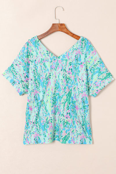 Sky Blue Loose Painted Floral Tee