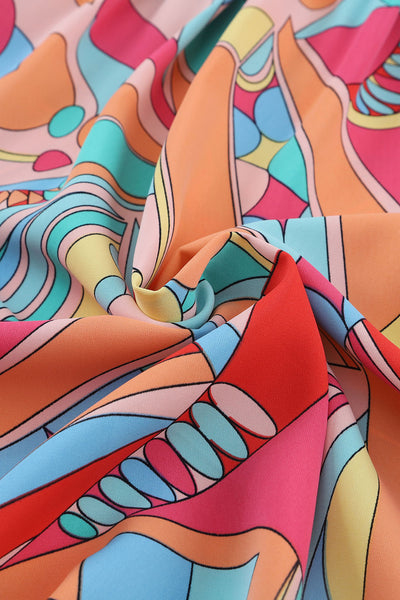 Multicolor Boho Abstract Pattern Split V Neck Flowy Blouse
