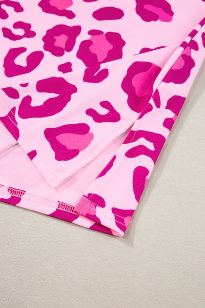 Rose Leopard Print V Neck Plus Size Tee