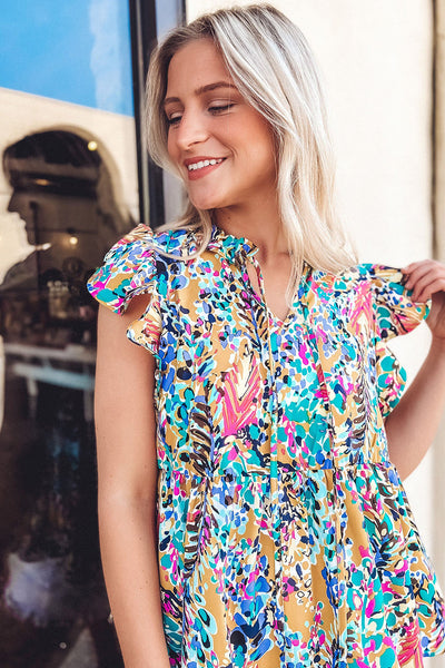 Sky Blue Loose Painted Floral Tee