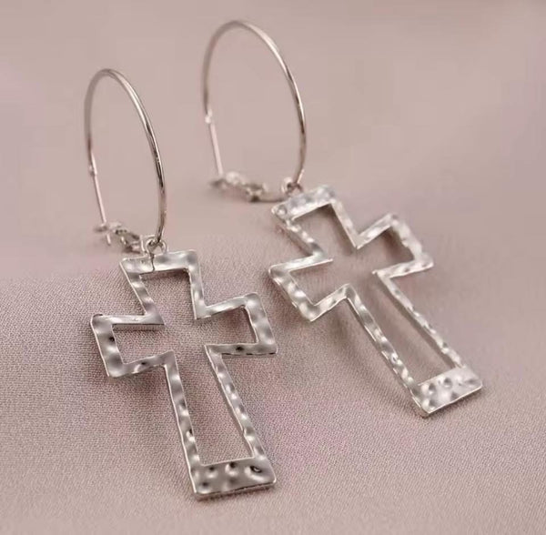 Hammered Cross Earrings