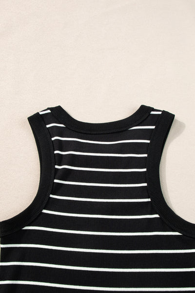 Black Stripe Ribbed Knit Tank Mini Dress