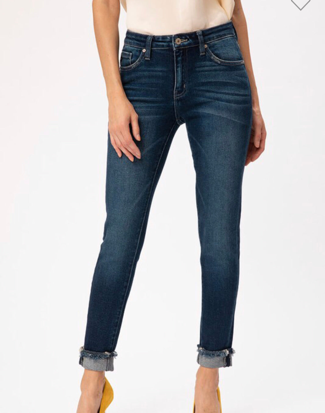 KanCan Mid Rise Rolled Hem Detail Ankle Skinny